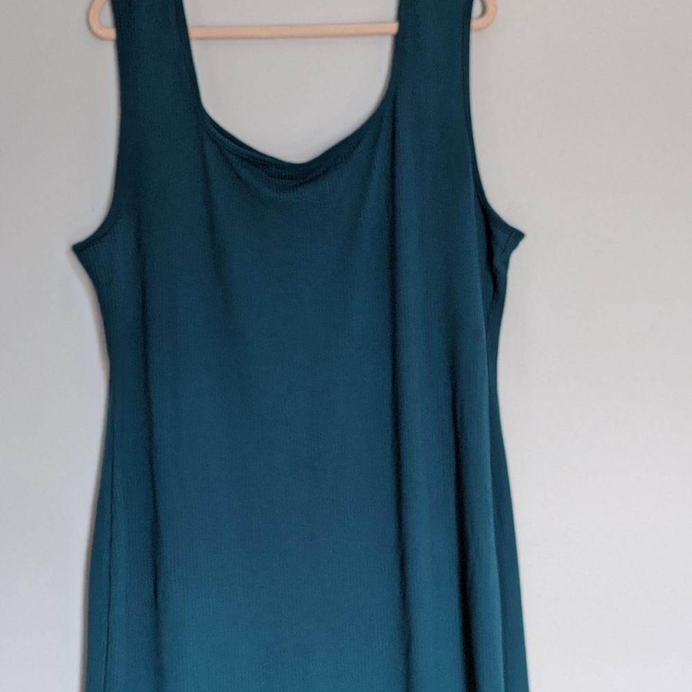 Plus Size Rib Knit Teal Maxi Dress - Picture 2 of 7